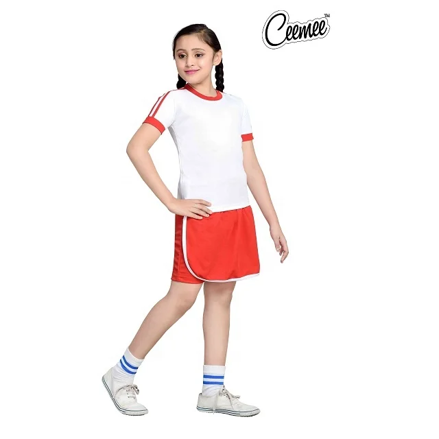 Children Kids Girls Clothing Sports Wear Uniform for Shorts Sleeve T Shirt With Flap Skirt