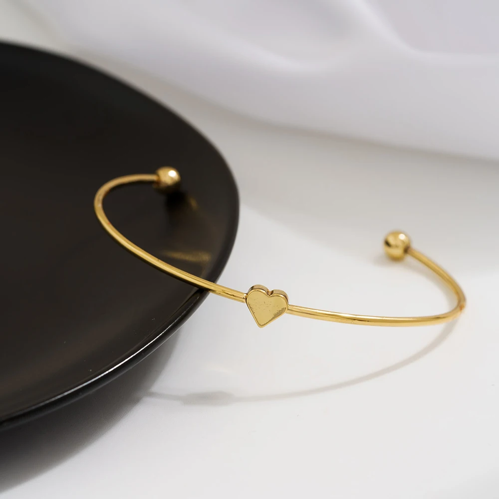 Yellow Gold Plated Inspirational Heart Open Cuff Screw Bangle Bracelet Jewelry for Women Girls