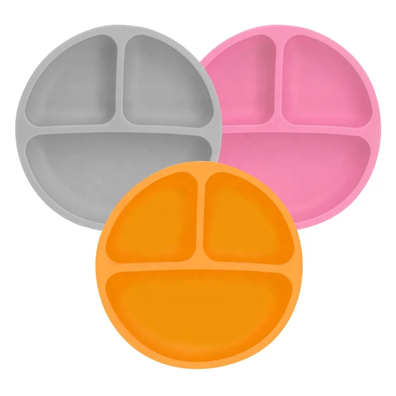 Wellfine Amazon Hot Sales Silicone Baby Plates for Toddler Kid Eco-friendly Non-toxic Silicone Suction Plate Baby