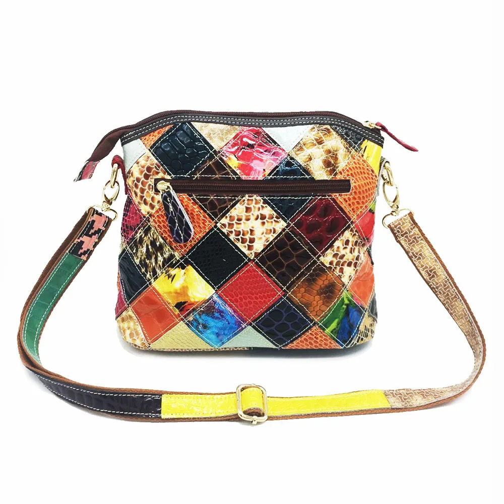designer fashion boutique woman lady vintage street bohemian contrast color flower patchwork leather shoulder bag crossbody bag