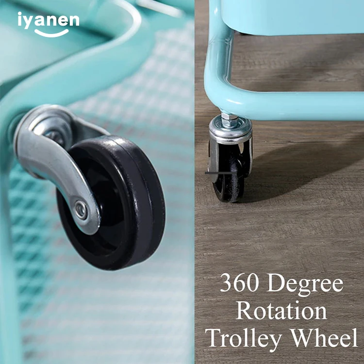 IYANEN 3 Tiers Metal Mesh Basket Utility Cart home kitchen Mobile Rolling Storage Trolley Cart