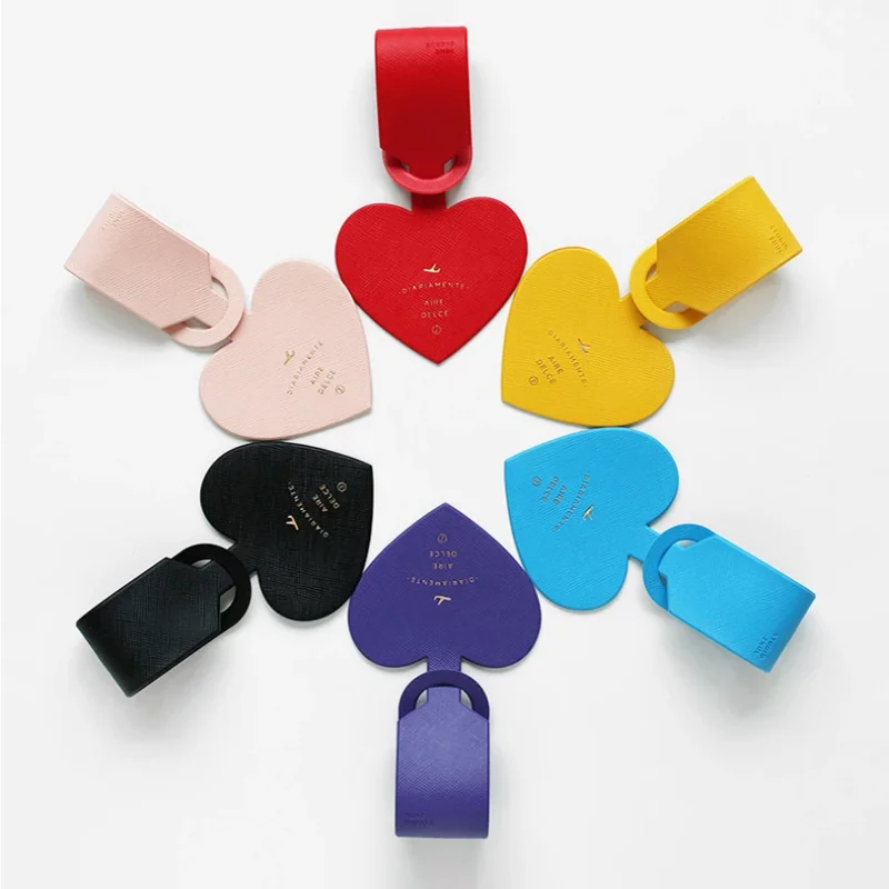 Heart Shape Travel Luggage Tag Cute PU Leather Solid Suitcase Tag Baggage Boarding Label Travel Accessories Dropshipping