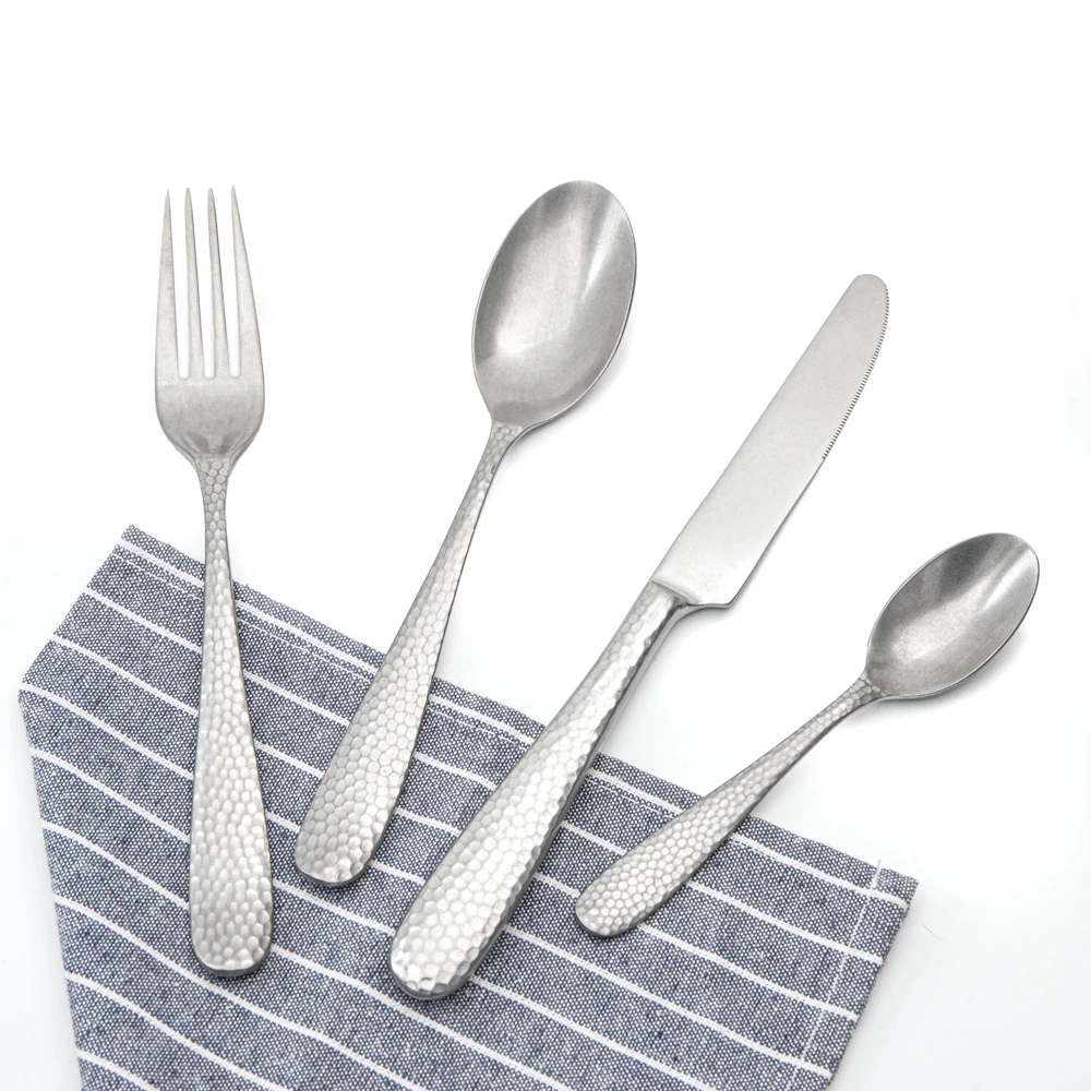 China made bulk custom logo vintage stainless steel flatware antique pewter color hotel grade cutlery set product