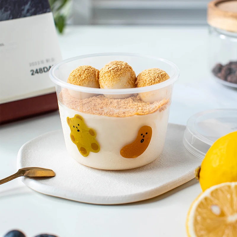 Disposable Dessert Cup Tableware Plastic Thickened Square With Stickers Lid And Spoon Yogurt Pudding Cake Food Packaging Tool