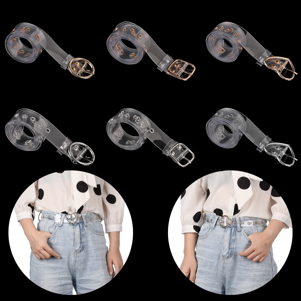 Fashion Women Transparent Invisible Waistband Clear Round Square Heart Pin Buckle Wide Strap Ladies Punk Waist Belt New