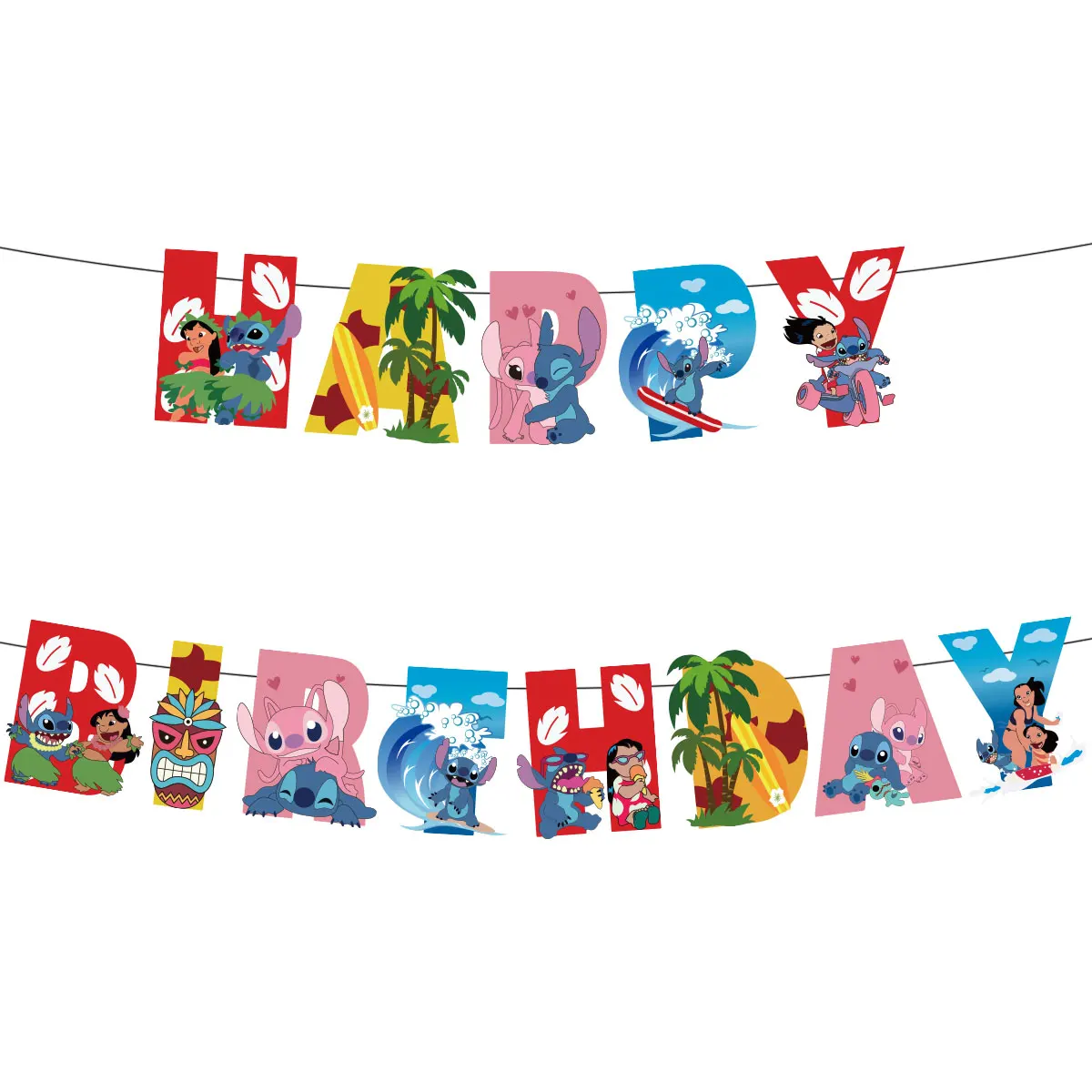 Lilo & Stitch Party Supplies Set Lilo And Stitch Balloons happy Birthday Banner Cupcake Toppers Hanging Swirls Party Decorations
