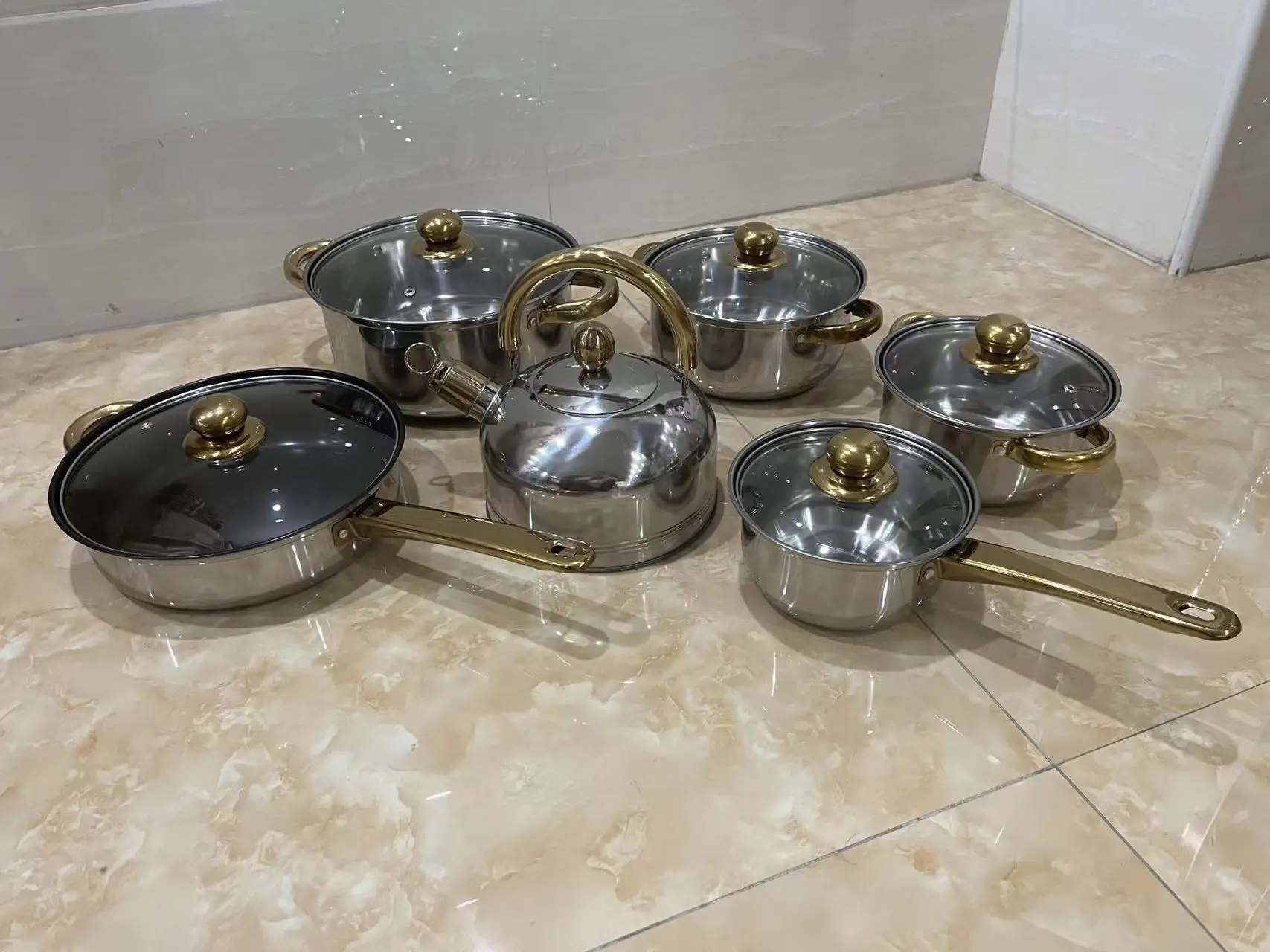 Stainless steel pot set gift pot three-piece set soup milk pot frying pan,Electric wood handle three piece set,hot selling model