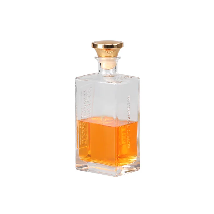 Low price High quality transparent clear square glass bottle for gin whiskey liquor bottle