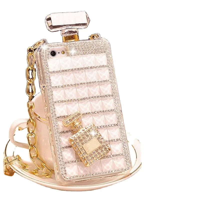 
 Роскошные блестящие чехлы со стразами для телефонов iPhone 13, 12, 11 Pro Max, 7, 8 Plus, задняя крышка с флаконом духов для Samsung S21 Ultra  