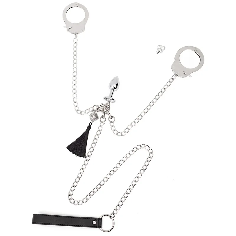 Tassel Metal Anal Plug Handcuffs Traction Bound Imprison Sex Toys With Backyard Men and Women