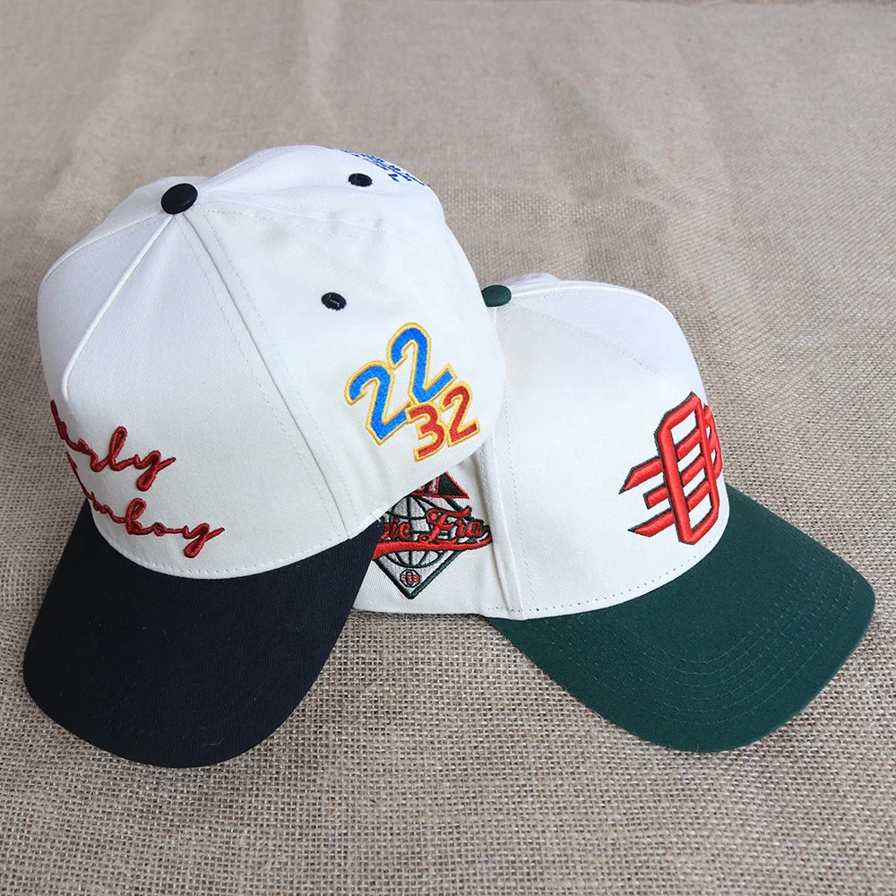 Customized Cotton 5 Panel A Frame  Embroidery New Snap back Blank Wholesale Logo Men Baseball Hats in Two-tone cap Custom Logo