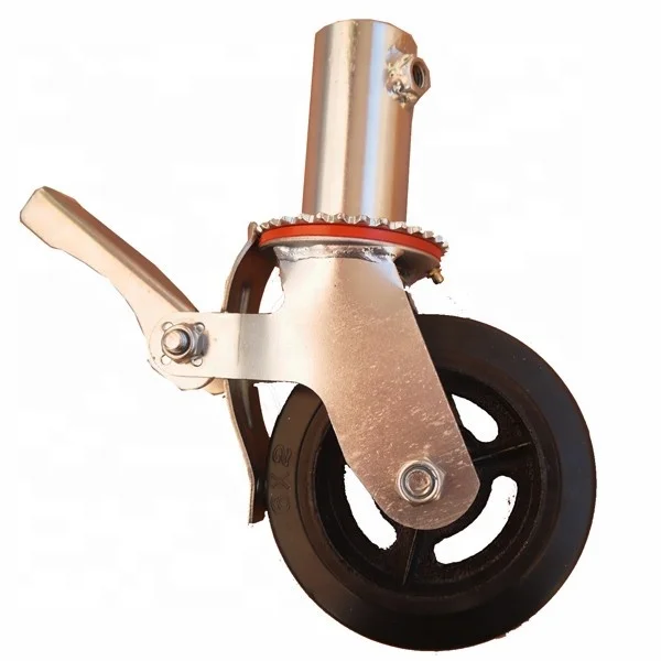 Heavy duty scaffolding caster 200mm black rubber mould on cast iron core ladder wheel 8 inch swivel scaffold castor wheel