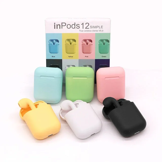 hot sell inpods 12 macaron earphone TWS Touch Control in-ear Professional HIFI Sound wireless tws Earphones JIE LI chips earbu