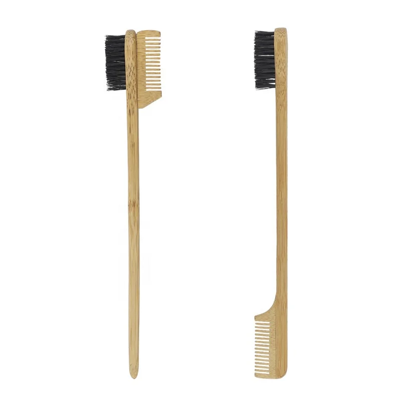 Eco friendly  bamboo Afro hairdressing Hair Beauty Double Sided Hair Edge Control Comb and Brush teasing brush