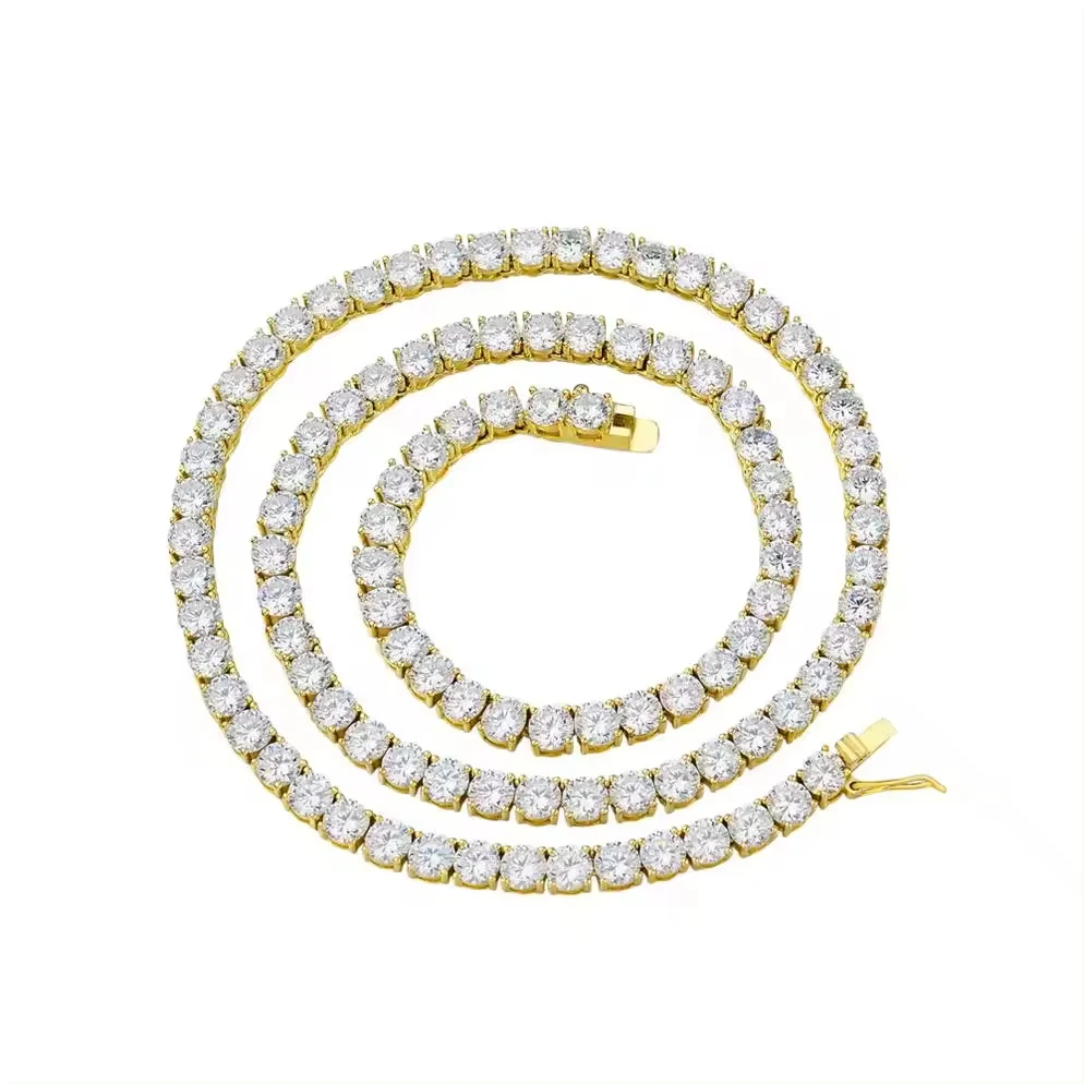Hiphop 3mm 4mm 5mm 6mm Jewelry Diamond Choker Necklace 18k Gold Plated Iced Out Cz Spring Clasp Men Tennis Chain