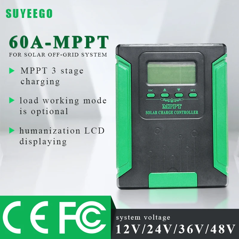 SUYEEGO NEW design Mppt 12V 24V Auto 48V 10A 20A 30A 40A 50A 60A Charging Controller mppt for Solar Energy System