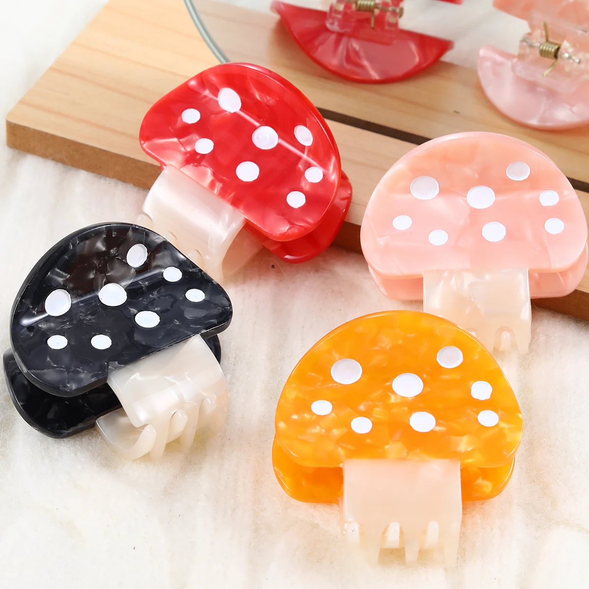 personalized acetic mini small cute mushroom hair claw clip for girl
