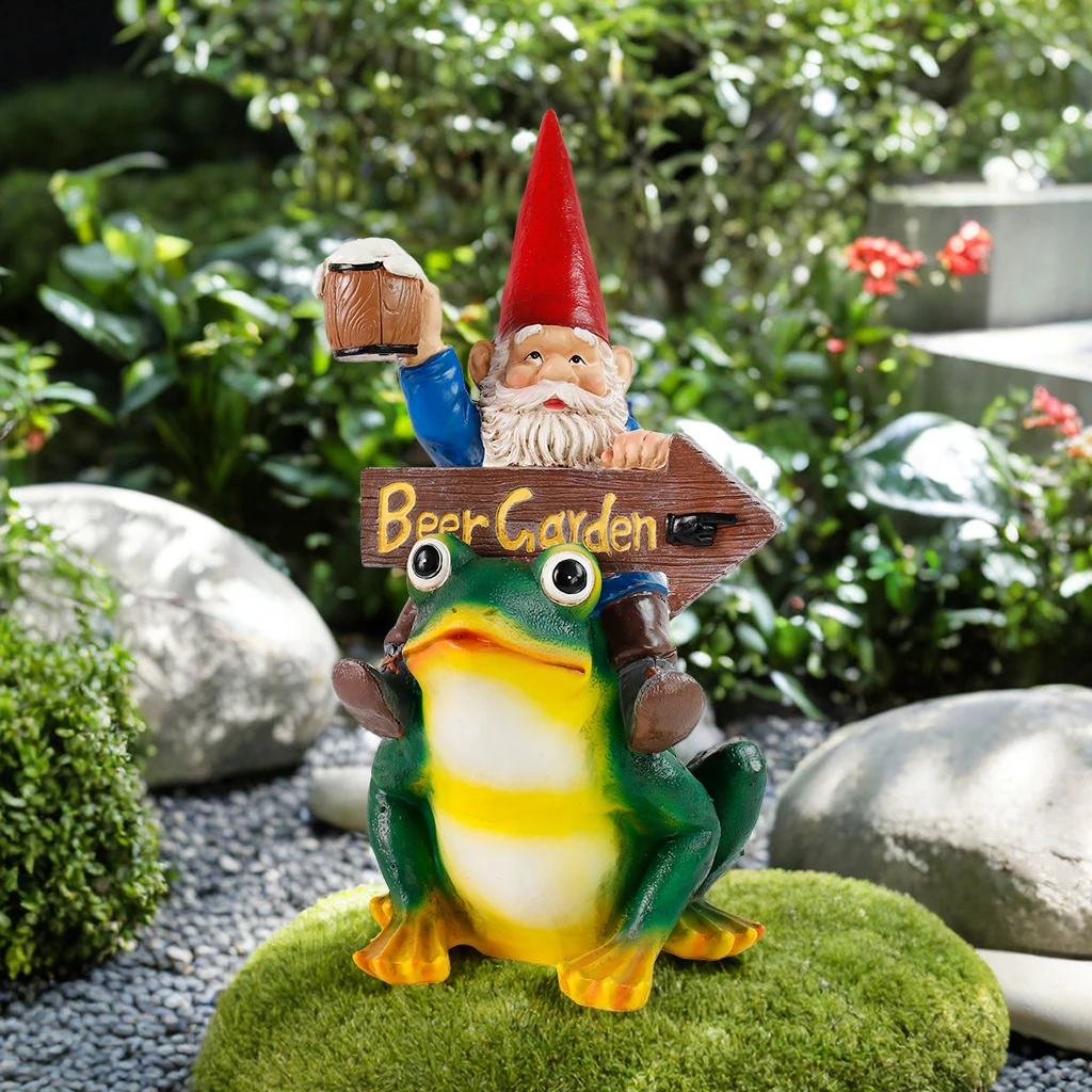 Resin crafts frog dwarf raises a glass of welcome sign statue outdoor decor pet memorial Sculpture