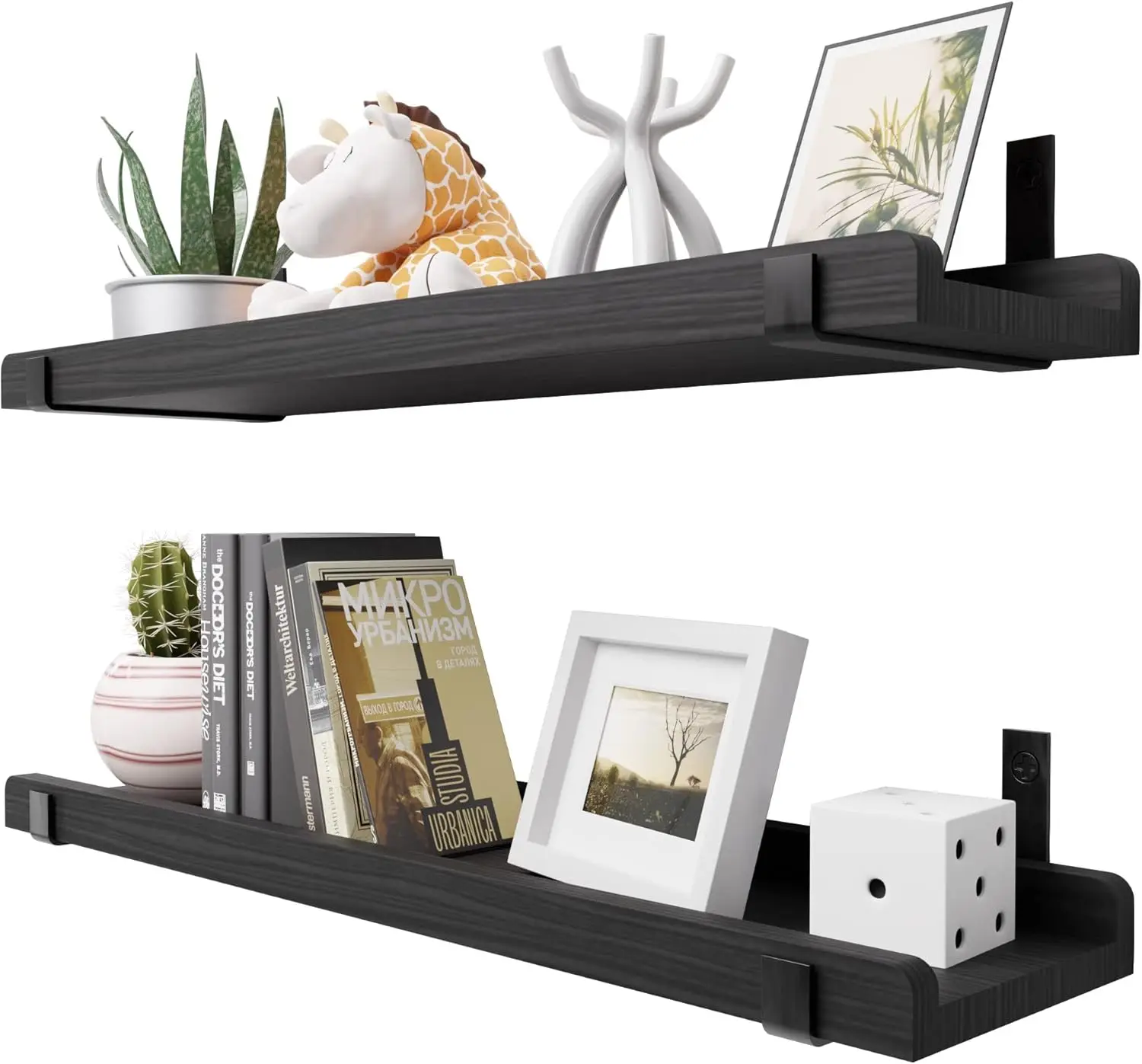202407Set of 2 Picture Ledge Shelf Wall Mounted Wood Floating Shelves  40 inch Long Floating Wall Shelf with Metal Bracket