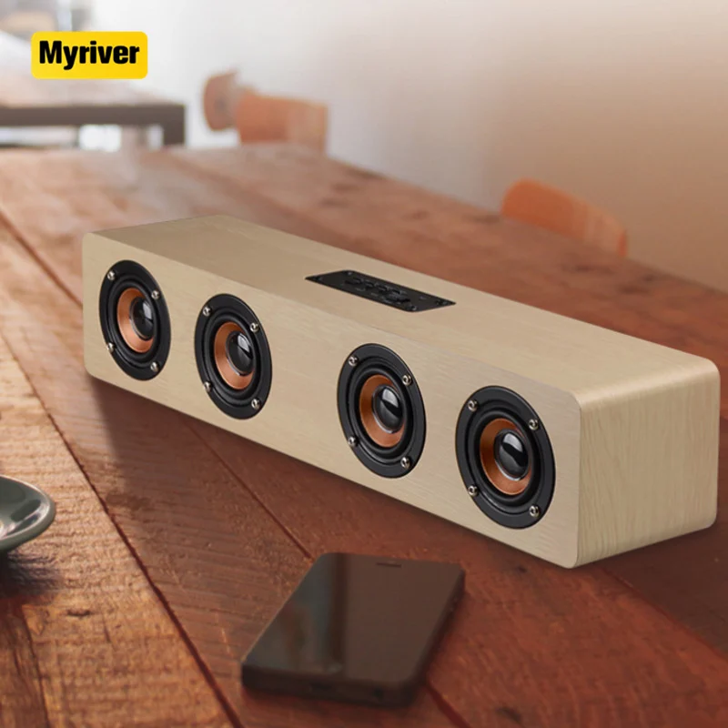 Myriver Wooden Soundbar Speaker Music Acoustic System 20W Hifi Stereo Music Surround  Outdoor Speaker With Fm Radio