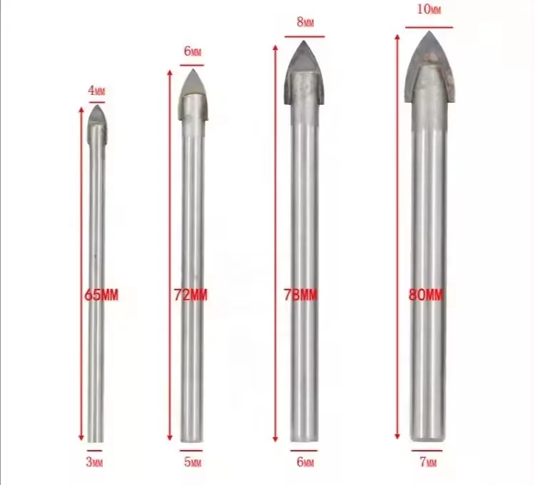 YG8/6 Sand Blasted Straight Shank Single Carbide Tip Glass Drill Bit for Glass Ceramic Porcelain Tile Drilling