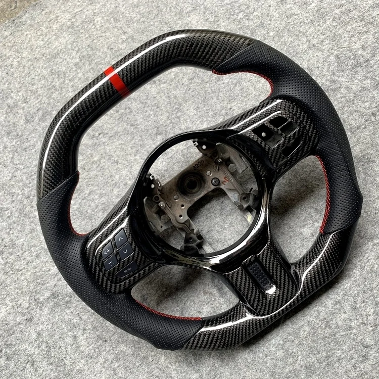 Factory price custom top flat bottom flat with perforated leather with carbon fiber steering wheel for Mitsubishi EVOX