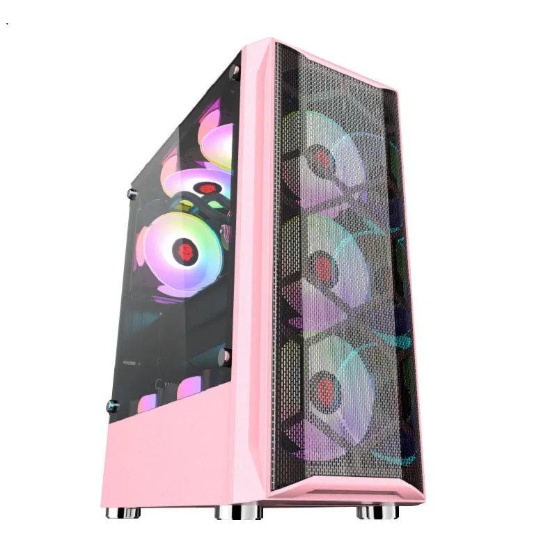 
Colourful Tempered Glass Horizontal Cooled CPU Cabinet Pink Computer Case Gaming 