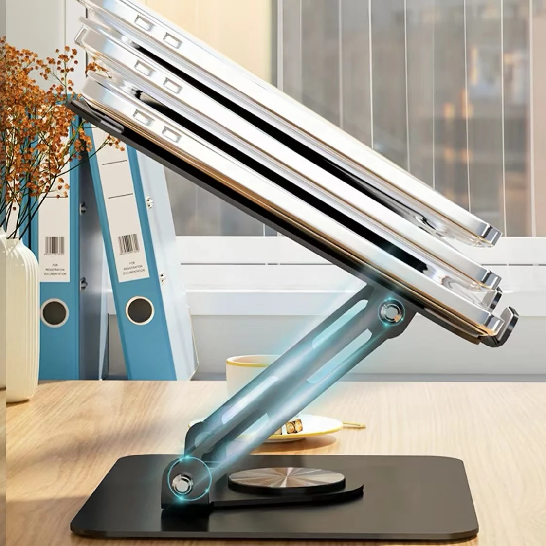 Adjustable Ergonomic Sit to Stand Laptop Stand with 360 Swivel Base Rotating Computer Stand