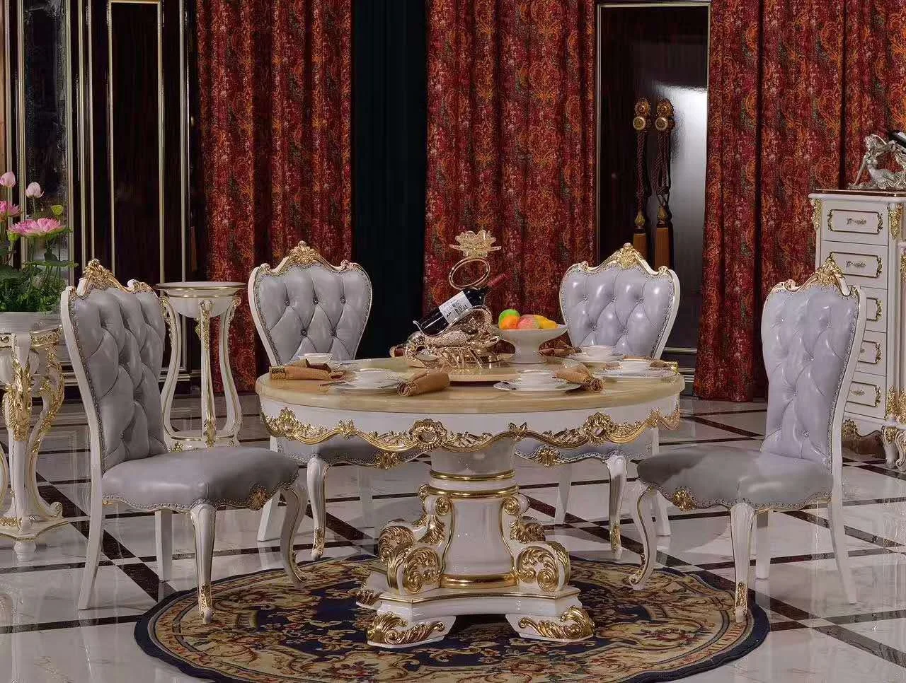Luxury European Classical Carved Marble Circle Table by China Manufacturer for Antique Wood Hotel Restaurant Dinningroom Hall
