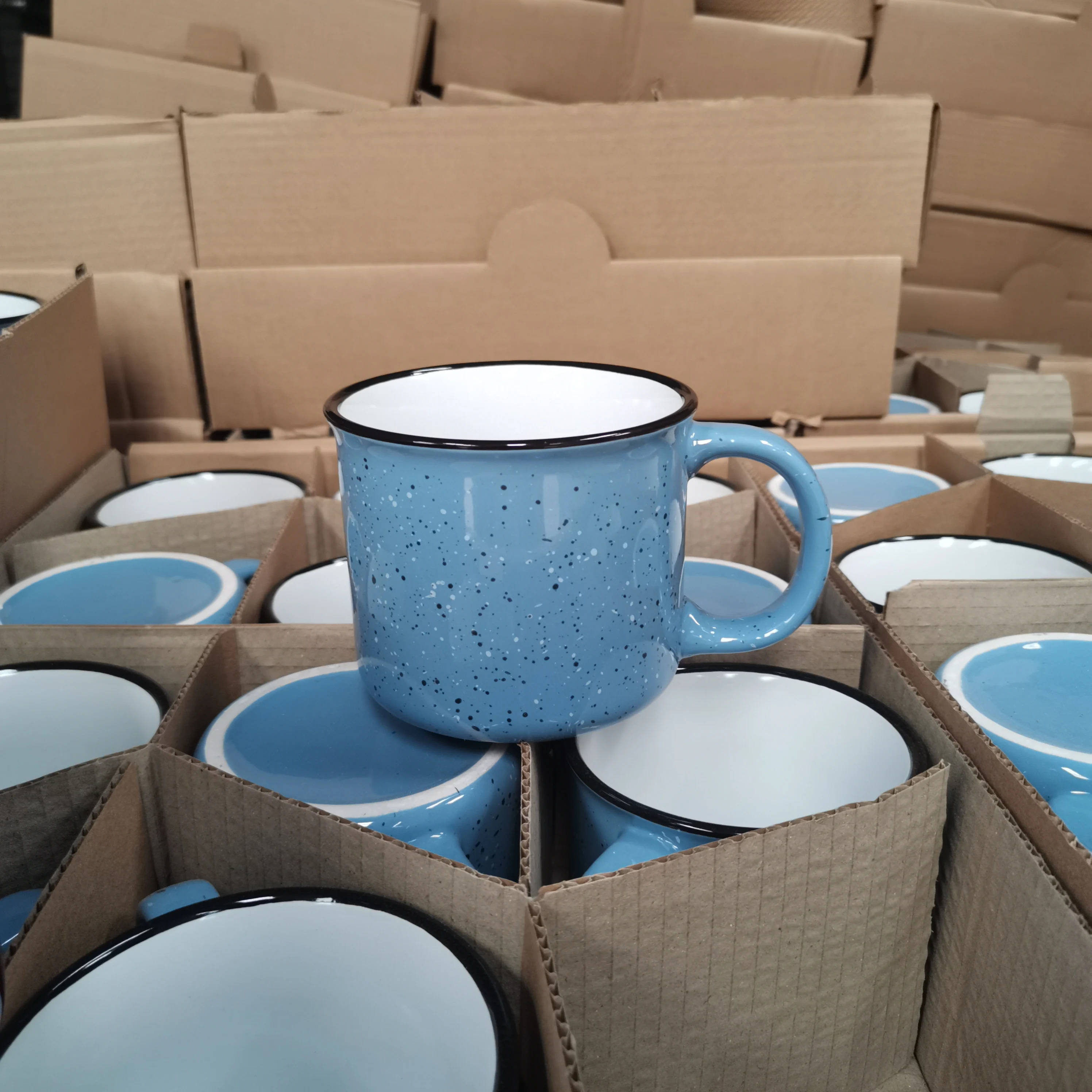 Custom Printing Logo Classic 15oz Vintage Speckled Camping Cup Ceramic Campfire Coffee Mugs