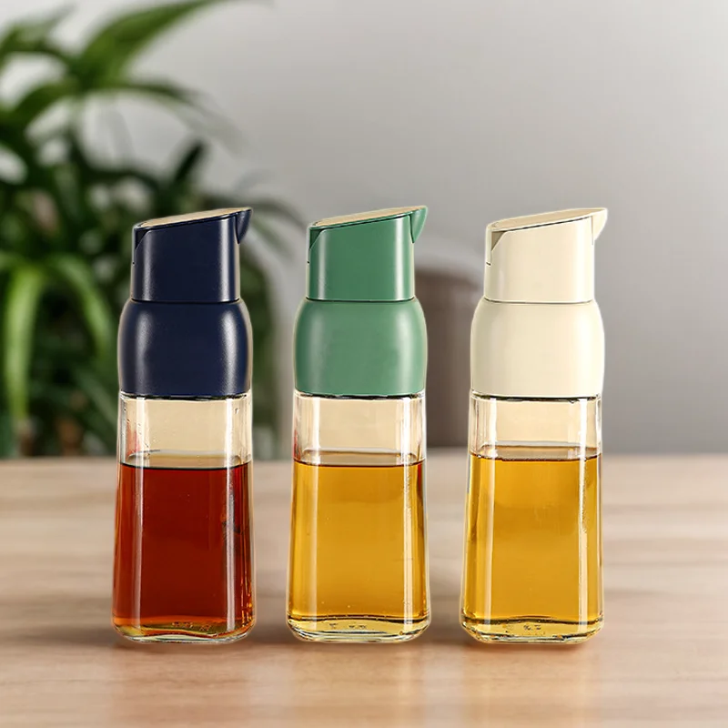 Auto Flip 500ml Essential Olive Automatic opening and closing oil bottle soy sauce vinegar seasoning bottle glass oil pot
