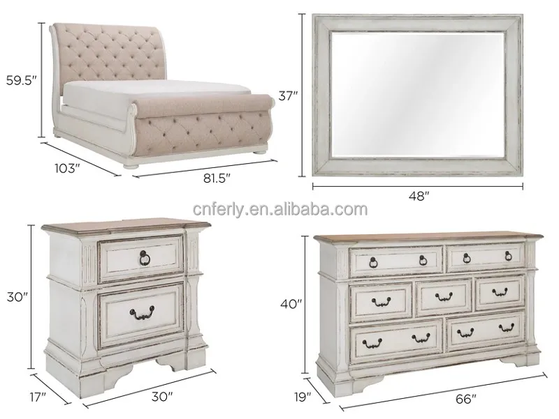 Luxury modern bedroom furniture set American style bedroom set 4-pcs upholstered tufted bedroom set