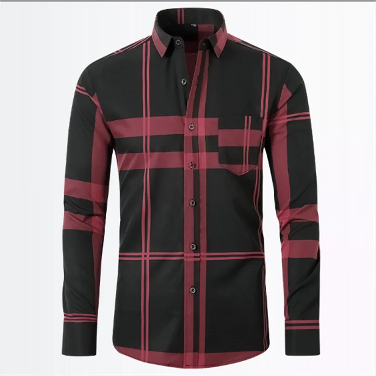 2023 Mens Striped Plaid Oxford Spinning Casual Long Sleeve Shirt Comfortable Breathable Collar Button Slim Male Business Dress