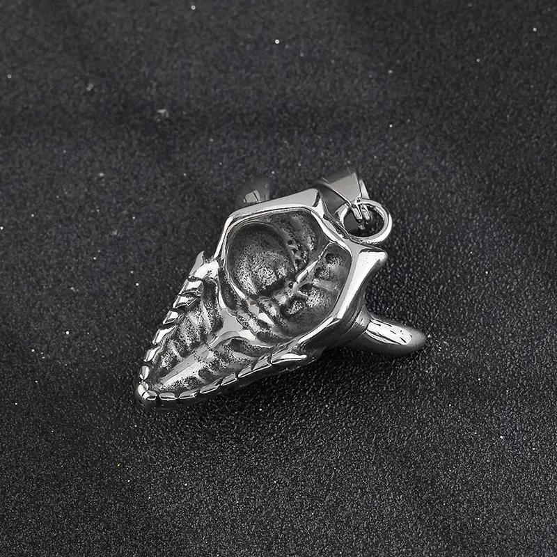 Factory Wholesale Cow Bull Ox Head Skull Punk Viking Gothic Men Stainless Steel Pendant Necklace for man