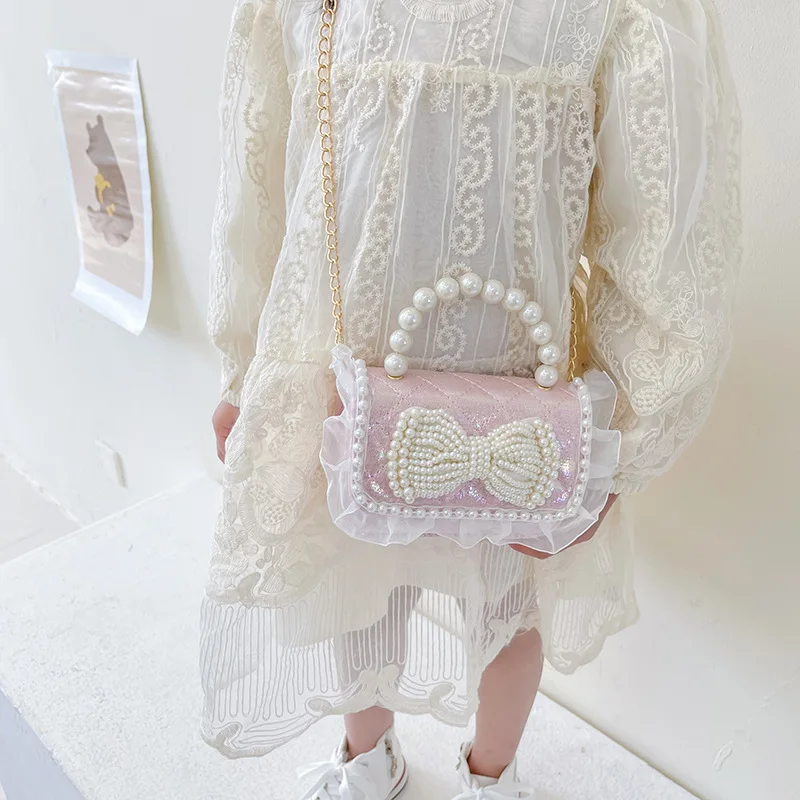 JOWYAR Fashion Girls Mini Handbags Pearl Chain Crossbody Bag For Girls Shoulder Bags Candy Colors bowknot Jelly Bag Kids Girls