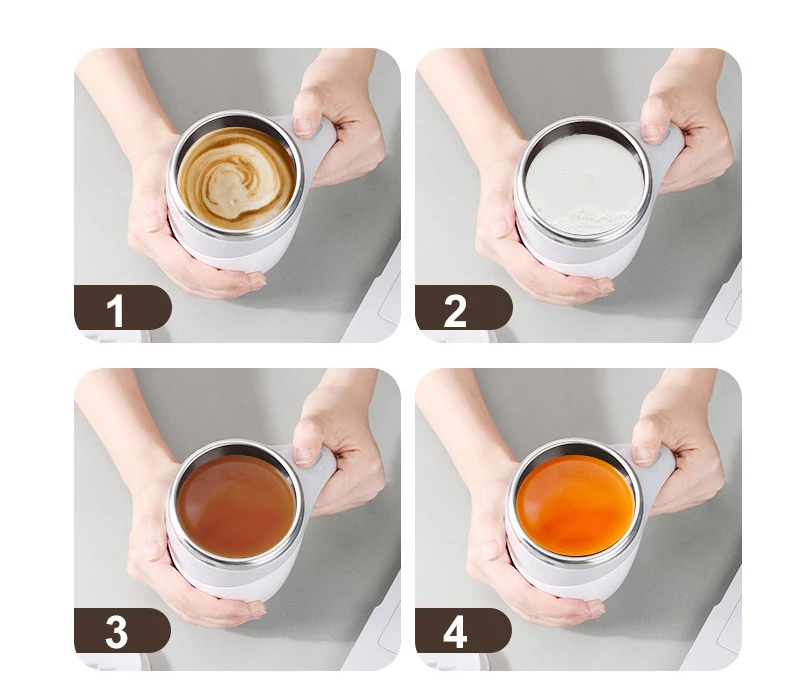 Custom Logo Smart Drinkware Stainless Steel Electric Magnetic Auto Automatic Mixing String Coffee Cup Self Stirring Coffee Mug