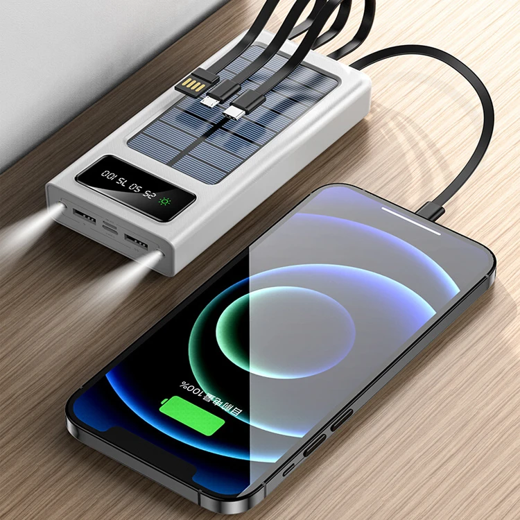 Солнечная панель Power bank Energy Solar power с проводом 10000 20000 большой емкости Быстрая зарядка портативный солнечный