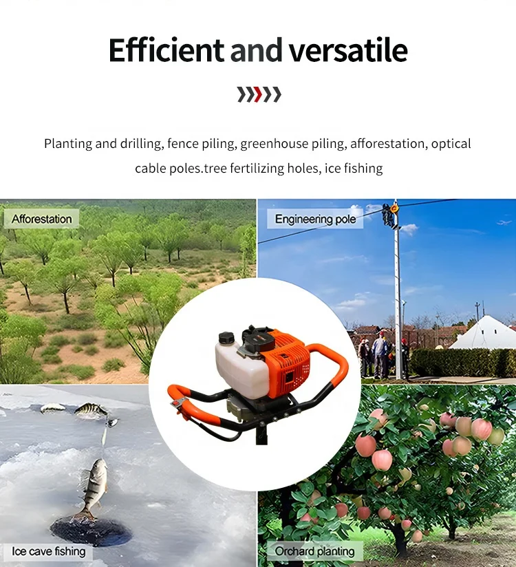 HOTOKA digging machine for tree planting ground drill 2 stroke earth auger gasoline powered earth auger 52 cc gas earth auger