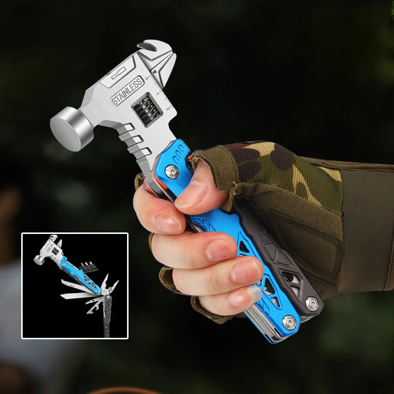 18 In 1 Stainless Steel Powerful Multi-function Gear Outdoor Folding Camping Multifunction Hammer