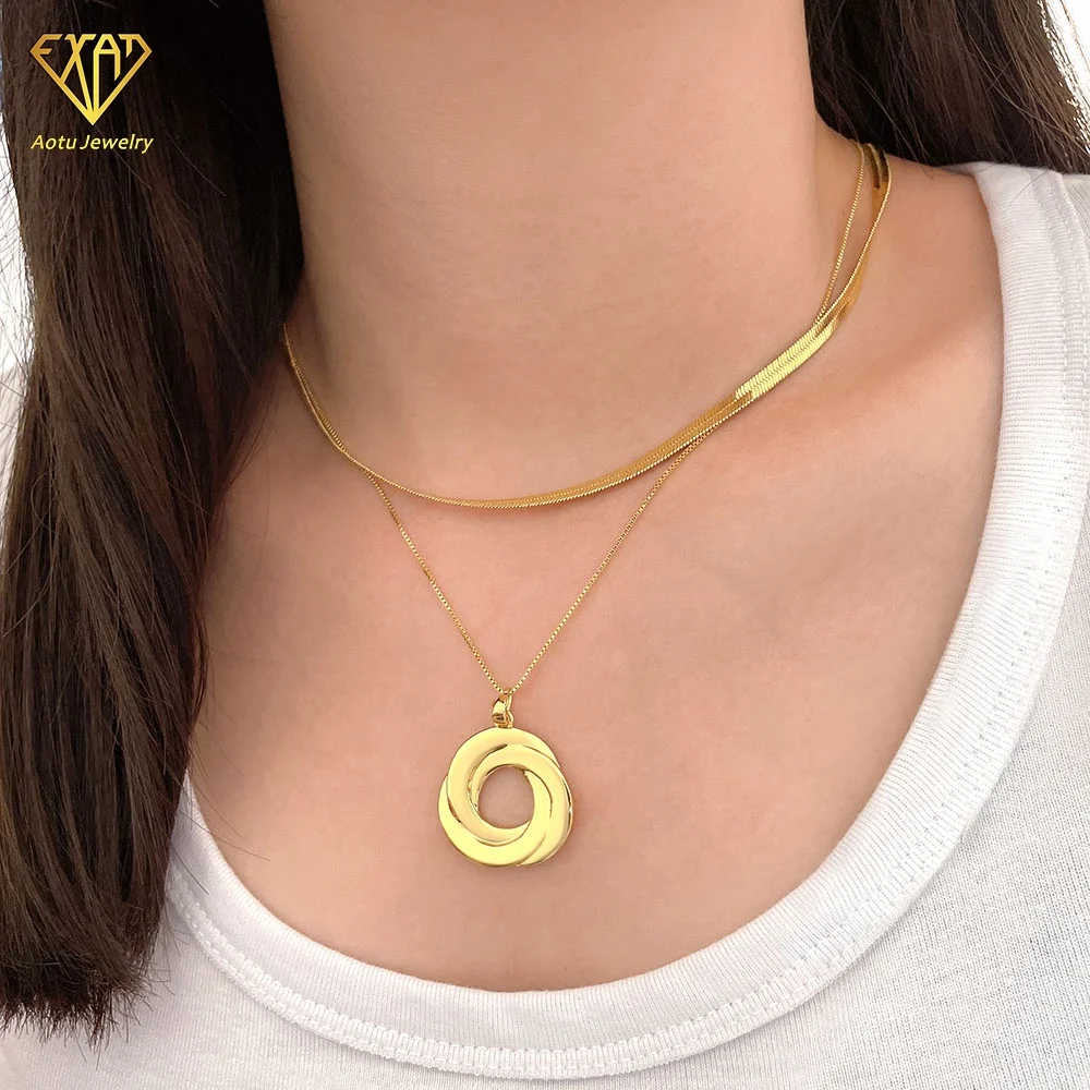 nickel free health jewelry can engraved logo double round overlapping pendant