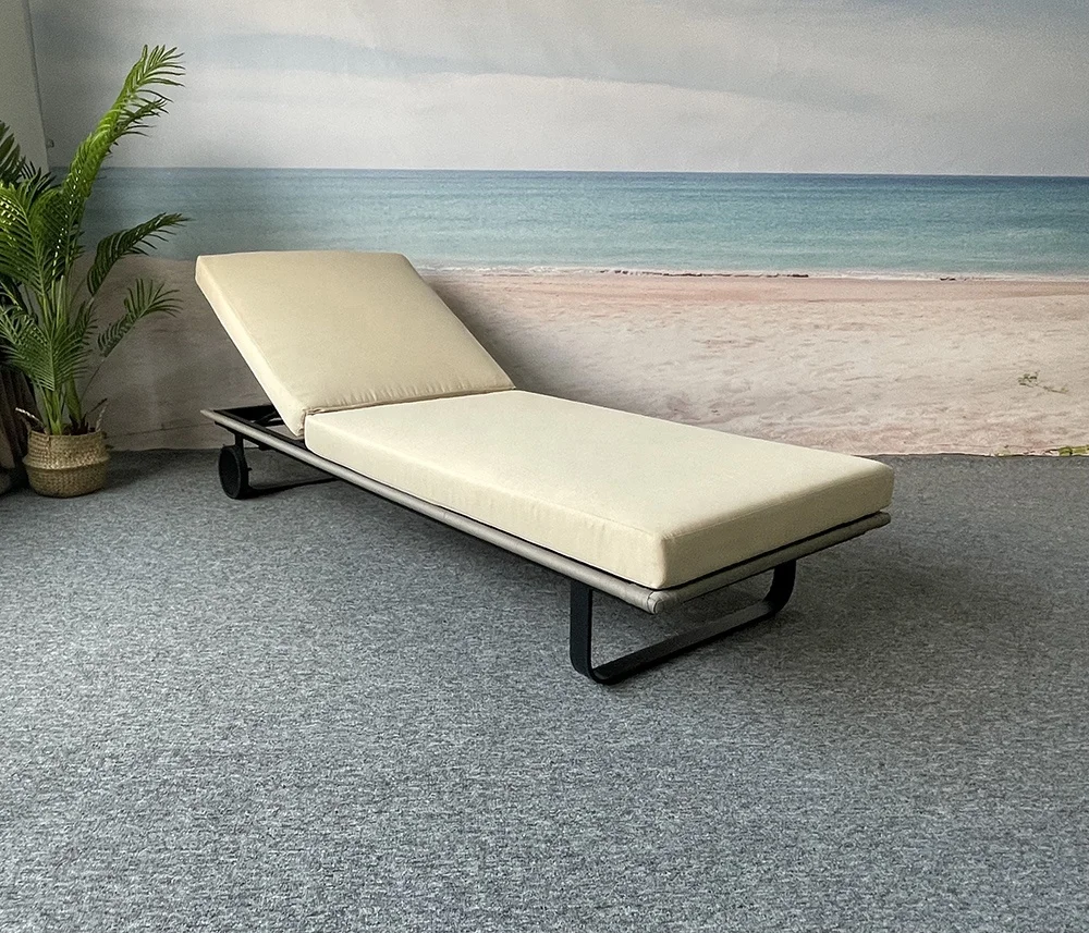 hotel outdoor furniture beach sunbed outdoor poolside lounge chair Aluminium chaise Rope patio sun lounger