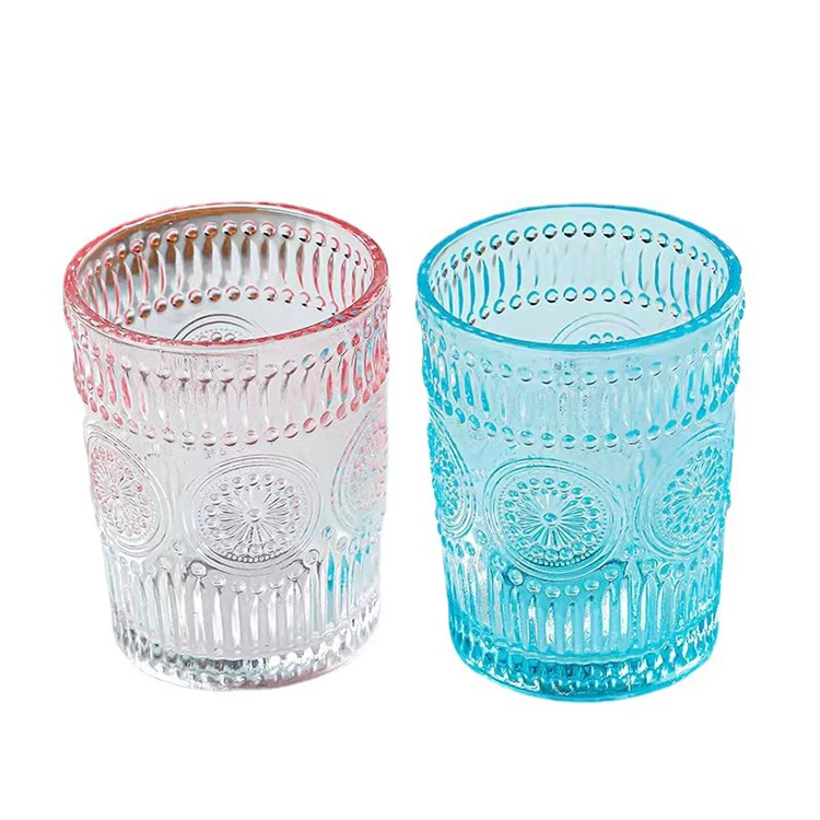 300ML Vintage Romantic Glassware Cocktail Colorful Embossed Sunflower Drinking Glasses For Bar Home