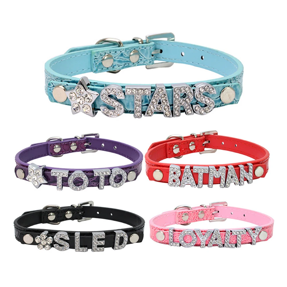 Crocodile Shining Diy Name Personalized Dog Collar with Slide Letter Name Brand Dog Pet Letters DIY Luxury Leather Dog Collar