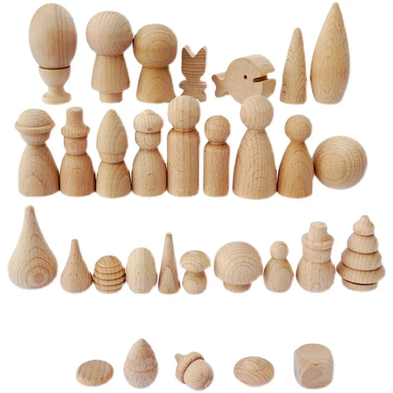 DIY Craft Supplies Wood Crafts Peg Dolls Ins Cone Building Block Home Decoration Beech Ornaments Wooden Logo Europe Customized
