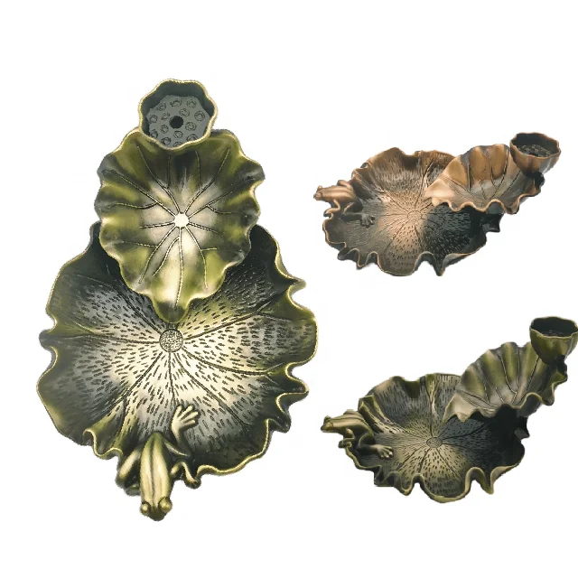 Upside Down Incense Holder Waterfall Incense Cone Holder Lotus and Frog Bronze Backflow Incense Burner  Aromatherapy Ornament