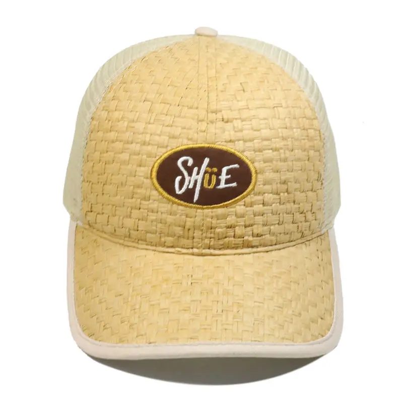 Chinese Newest Custom Nice Embroidery Design Bamboo Trucker Hat Straw Baseball Cap