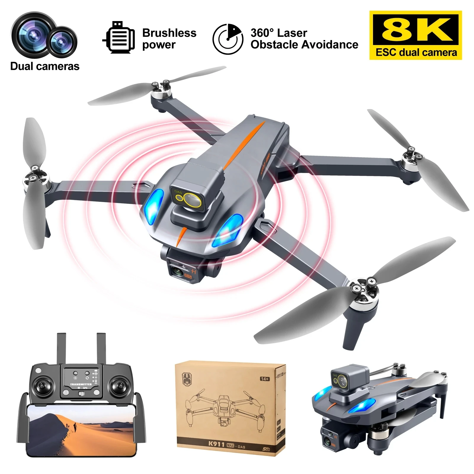 K911 MAX GPS Drone 8K Professional Obstacle Avoidance Dual HD Camera Brushless Motor Quadcopter RC Distance 1200 M Kids Toys