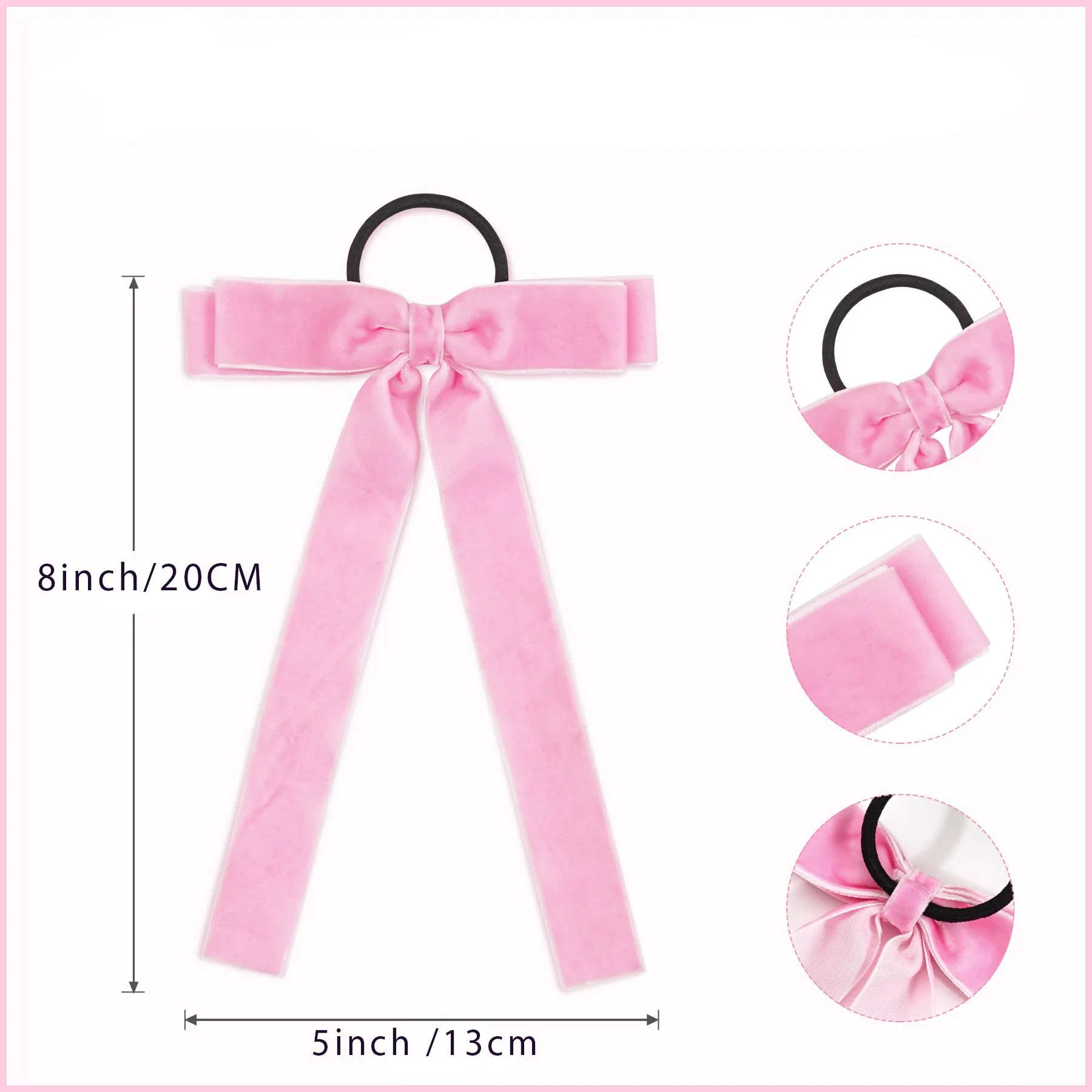 French Retro Black Long Velvet Ribbon High Elastic Hair Ties Hair Bow For Girls Hair Clip Colorful Long Tail Bowknot Bow