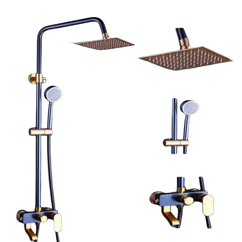 Samiyah Space Aluminum Black Gold Bathroom Rainfall Shower Set 3 Function Shower Combo cold mixed hot water valve faucet