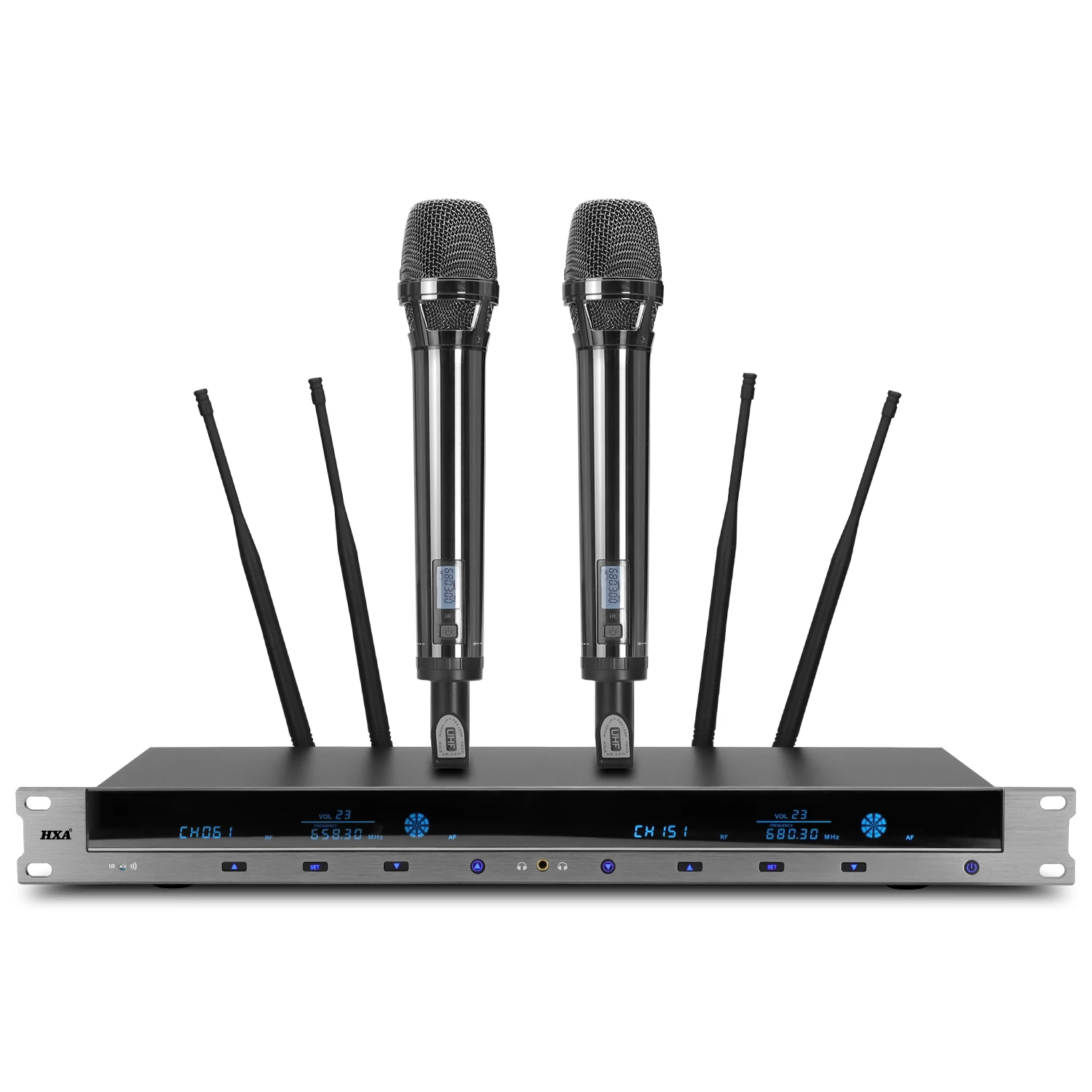 New Wireless Microphone 2 Channel UHF Band Metal Body  Handheld Dynamic Karaoke Microphone for DJ Party Stage Church Performance